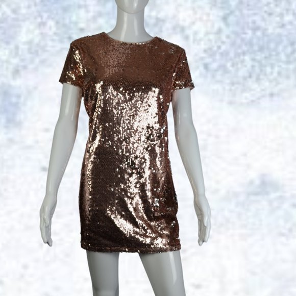 Forever 21 Copper Rose Sequin Mini Dress Size L - Picture 1 of 16